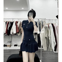 Váy Polo Len Ôm Body Đính Cúc Dáng Ngắn Xòe Phối Viền Bèo Kèm Quần Bảo Hộ Rời Siêu Xinh