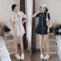 Váy polo thêu chữ phối ren dáng suông dễ mặc hàng chuẩn ccl1