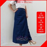 Váy Quần Chống Nắng Jean Nữ Cao Cấp Thêu Hoa Trinh Nữ Tím Có Nút Bấm Chân Mỹ Huyền Store