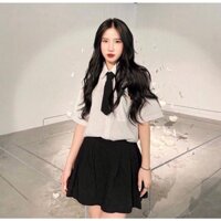 Váy quần xếp ly so mi trắng 1 túi tặng kèm cavat