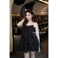 Váy quây chân phồng đính nơ ngực hàng chuẩn mẫu mặc