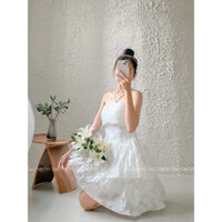 Váy Quây Xếp Ly,Đầm Cúp Ngực Dáng Xoè Lưng Chun kèm quần bảo hộ