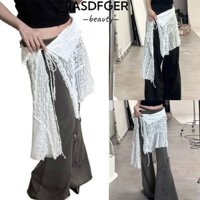 Váy ren ASDFGER, Váy dạo phố Y2K Váy thêu hoa rỗng, Thiết kế buộc dây lưng cao xuyên thấu váy xếp lớp Trang trí quần jean