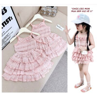 Váy ren bé gái gồm áo 2 dây, chân váy 4 tầng xoè xinh