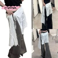 Váy ren BRIGHTF66, Váy thêu hoa xuyên thấu rỗng, Y2K Dạo phố Thiết kế buộc dây eo cao xếp lớp váy trang trí quần jean