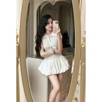 VÁY REN CỔ BẺ MIX CHÂN VÁY THÔ TRẮNG