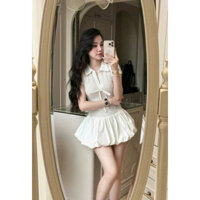 VÁY REN CỔ BẺ MIX CHÂN VÁY THÔ TRẮNG