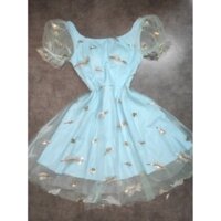 váy ren công chúa màu xanh, đầm ren tiểu thư nhẹ nhàng