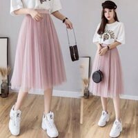 Váy ren dáng xòe dài ngang gốiCHÂN VÁY REN CÔNG CHÚA DÁNG NGẮN CHE GỐI - hồng phấn