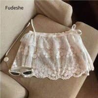 Váy ren FUDESHE, Rèm mông trang trí quần jean Mini, Váy ngắn hoa thêu thời trang xuyên thấu cho nữ