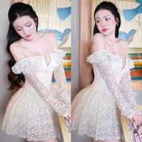 Váy Ren Hoa Trễ Vai ANNASTORE Đầm Tiểu Thư Thiết Kế Nhẹ Nhàng Sang Trọng Cho Các Cô Nàng Cá tính