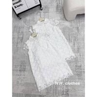 Váy ren mềm cổ cài khuy ngọc dáng xuông ngắn