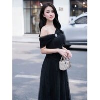 Váy Ren Nữ MAY M95 Siêu Gọn Dáng - Đầm Đen Trễ Vai Dự Tiệc Thiết Kế Thanh Lịch Chuẩn MAY