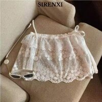 Váy ren SIRENXI, xuyên thấu rèm mông thêu hoa, Váy ngắn Mini trang trí quần jean đa năng dành cho nữ