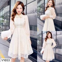 Váy ren xòe họa tiết V1653 - ĐẸP SHOP DVC ( Ảnh mẫu và ảnh trải sàn do shop tự chụp ) 💝