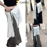 Váy ren YUNRAO, xuyên thấu Y2K Dạo phố Váy rỗng, Thiết kế buộc dây Bông tai thêu hoa Váy xếp lớp trang trí quần jean