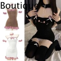 Váy sang trọng Unifrom, Quần áo hầu gái phục vụ cho mèo đen dễ thương, Thiết kế nơ ngọt ngào lưng thấp Váy kỳ lạ Nhà thú cưng