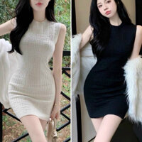 Váy sát nách body Đầm dệt kim ba lỗ nữ kiểu cổ tròn len mongtoghi hàng đẹp Queen shop thiết kế Quảng Châu cao cấp