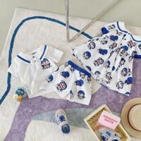 Váy / Set đồ phối trắng xanh hoạ tiết Doraemon cho bé gái & bé trai (N00867)