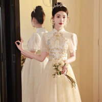 Váy sinh viên cho bé gái, váy dạ hội thi nghệ thuật sang trọng nhẹ, cheongsam mới, cảm giác cao cấp chủ nhà 2025, phong cách Trung Quốc mới cao cấp