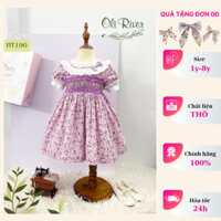 Váy Smock Bé Gái Họa Tiết Hoa Cổ Bèo Phối Nơ - HT190