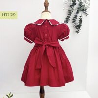 Váy Smock bé gái Oli River cổ sen thêu hoa tay bồng dáng xòe cho bé từ 1 - 7 tuổi  - HT129