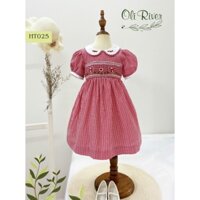 Váy smock caro đỏ phối thêu cổ trắng, tay bo HT025 - ODZ531