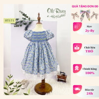 Váy Smock Cổ Thuyền Phối Ren Hoa Nhí Xanh - HT171