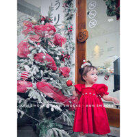 Váy smock đỏ thêu hoa trắng