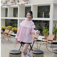 Váy sơ mi babydoll thô ngắn cổ tròn phối bèo dài tay bồng tiểu thư xinh xắn dễ thương thời trang nữ LuciK Shop DV0087