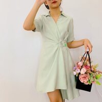 Váy sơ mi cotton mềm chiết eo vạt chéo phong cách VSM01