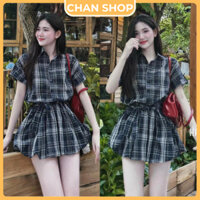 Váy Sơ Mi Kẻ Caro Nữ Liền Thân – Dáng Bí Hot Trend, Kèm Dây Đai, Có Quần Bảo Hộ | CHAN SHOP