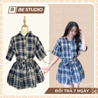 Váy Sơ Mi Kẻ Caro Nữ Liền Thân – Dáng Bí Hot Trend, Kèm Dây Đai, Có Quần Bảo Hộ,Nữ Tính,Thanh Lịch