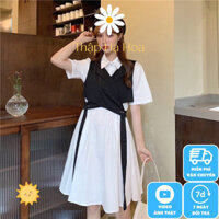 Váy sơ mi thắt eo, đầm sơ mi trắng dáng dài kèm áo gile nữ croptop AS05 - Hàng mới về