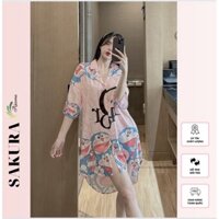 Váy sơ mi thiết kế dáng dài xinh đẹp lụa ngủ cao cấp SAKURA MK