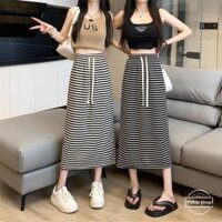 Váy sọc đen trắng đa năng mùa hè dành cho nữ cỡ lớn