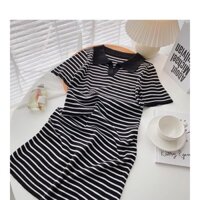 Váy sọc ngang đen cổ bẻ