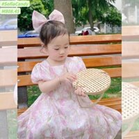 Váy Sofia Candy tơ hoa tulip hồng tặng kèm nơ buộc tóc (10-40kg)