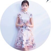 Váy sườn xám cách tân ren thêu hoa nổi (có sẵn)