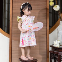 Váy sườn xám cách tân tay cánh tiên cho bé gái - đầm xinh cho bé 8-23kg - đồ trung thu