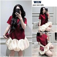 Váy suông chân xoè bồng cổ tròn ngắn tay xinh xắn, Đầm bánh bèo điệu đà thời trang - WIN