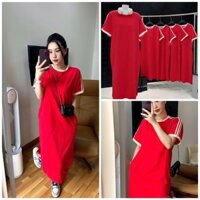 Váy suông cộc tay dáng dài form rộng kẻ sọc cánh tay, đầu bầu cotton năng động