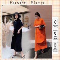 Váy Suông Cotton Đầm Ngủ Cộc Tay Cổ Tròn In Chữ Lưng Fom Rộng Bầu Bí Bon Chen Được