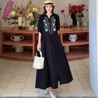 Váy suông dài Đầm lanh lụa cao cấp phong cách vintage thời trang