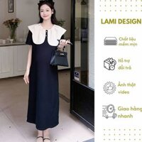 Váy Suông, Đầm Bầu Công Sở Phối Cổ Trắng Chất Lụa Mát Cho Mùa Hè Mẫu Mới Cao Cấp 2025 LAMI