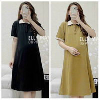 Váy suông đầm bầu THUN Tổ Ong có CỔ xinh xắn chất mềm mịn mặc THOẢI MÁI dễ chịu V172