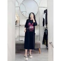 Váy Suông, Đầm Suông  From Rộng Dáng Dài Chất Nỉ PE Dầy Dặn, Cổ Tròn Hoạt Hình