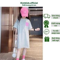 Váy suông dáng dài tay ngắn cho bé gái chữ BG siêu cá tính, váy chữ A xẻ tà một bên chất coton siêu mát cho bé đến 50kg