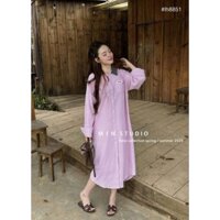 VÁY SUÔNG KẺ TAG MIU MIU CỔ XÁM - HÀNG VN