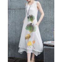 váy suông linen 2 lớp vẽ mộc mùa hè